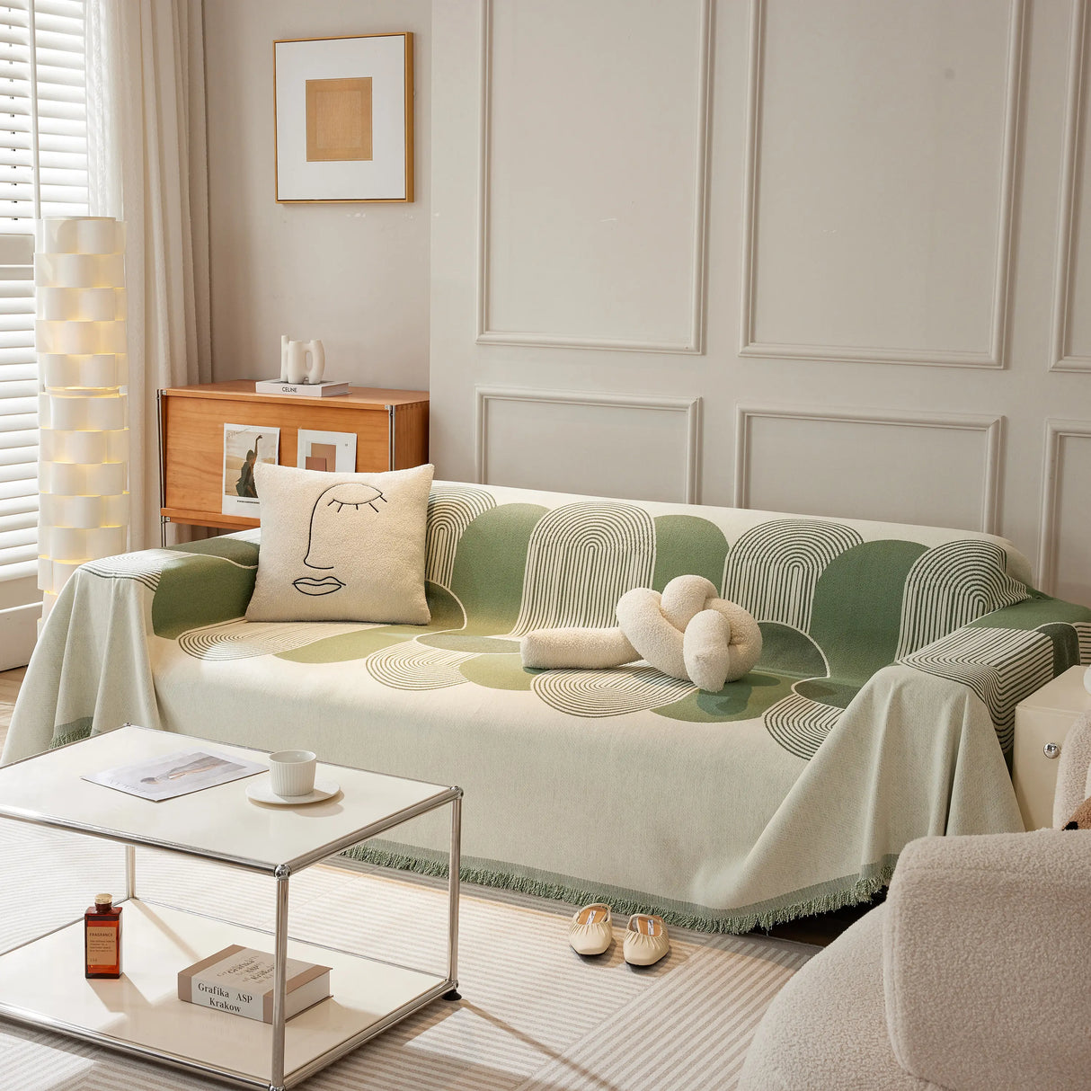 Soft Chenille Tassel Trim Sectional Sofa Protector Couch Covers for Cats Cozy Blanket Sofa Throws