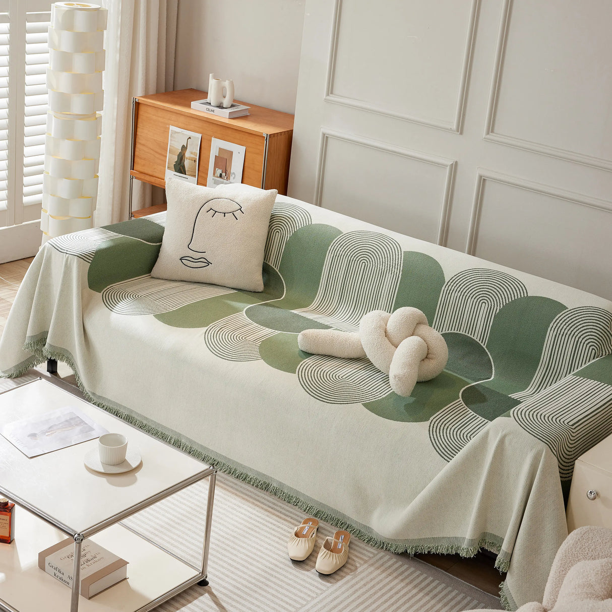 Soft Chenille Tassel Trim Sectional Sofa Protector Couch Covers for Cats Cozy Blanket Sofa Throws