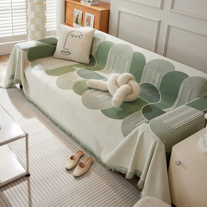 Soft Chenille Tassel Trim Sectional Sofa Protector Couch Covers for Cats Cozy Blanket Sofa Throws