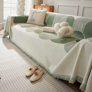 Soft Chenille Tassel Trim Sectional Sofa Protector Couch Covers for Cats Cozy Blanket Sofa Throws