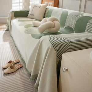 Soft Chenille Tassel Trim Sectional Sofa Protector Couch Covers for Cats Cozy Blanket Sofa Throws