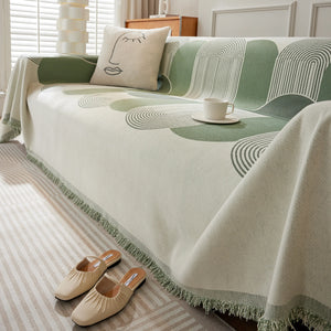 Soft Chenille Tassel Trim Sectional Sofa Protector Couch Covers for Cats Cozy Blanket Sofa Throws