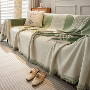 Soft Chenille Tassel Trim Sectional Sofa Protector Couch Covers for Cats Cozy Blanket Sofa Throws