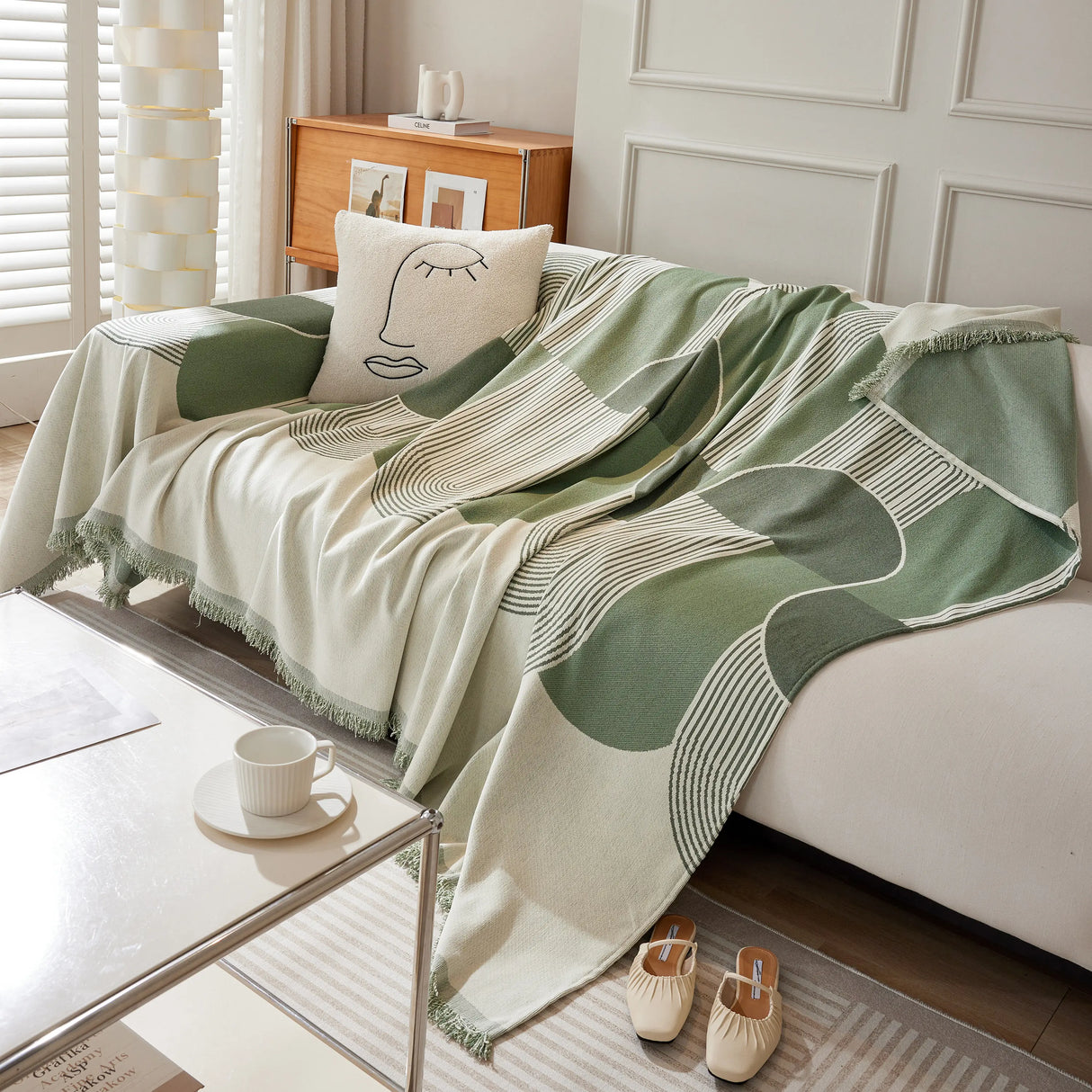 Soft Chenille Tassel Trim Sectional Sofa Protector Couch Covers for Cats Cozy Blanket Sofa Throws