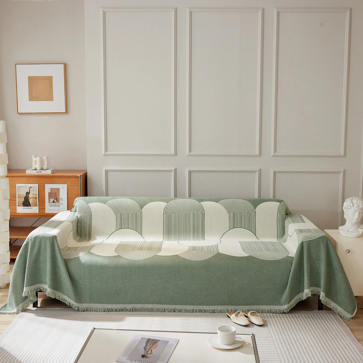 Soft Chenille Tassel Trim Sectional Sofa Protector Couch Covers for Cats Cozy Blanket Sofa Throws