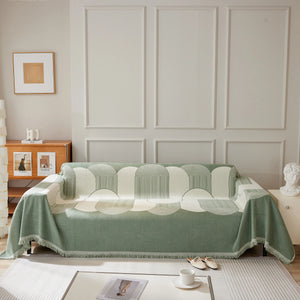 Soft Chenille Tassel Trim Sectional Sofa Protector Couch Covers for Cats Cozy Blanket Sofa Throws