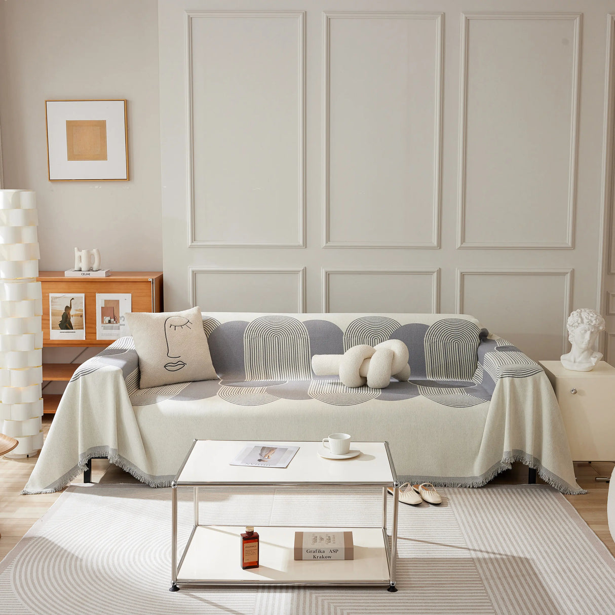 Soft Chenille Tassel Trim Sectional Sofa Protector Couch Covers for Cats Cozy Blanket Sofa Throws