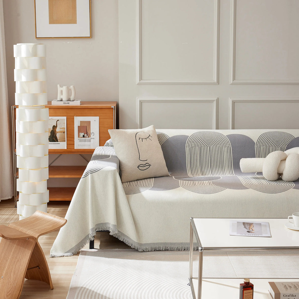 Soft Chenille Tassel Trim Sectional Sofa Protector Couch Covers for Cats Cozy Blanket Sofa Throws