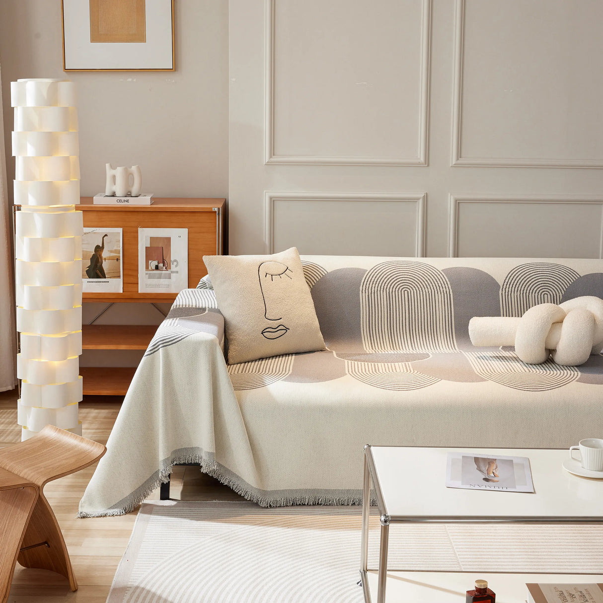 Soft Chenille Tassel Trim Sectional Sofa Protector Couch Covers for Cats Cozy Blanket Sofa Throws