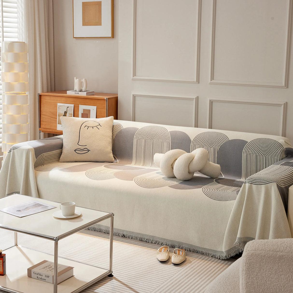 Soft Chenille Tassel Trim Sectional Sofa Protector Couch Covers for Cats Cozy Blanket Sofa Throws