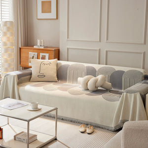 Soft Chenille Tassel Trim Sectional Sofa Protector Couch Covers for Cats Cozy Blanket Sofa Throws