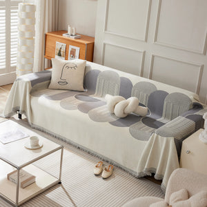 Soft Chenille Tassel Trim Sectional Sofa Protector Couch Covers for Cats Cozy Blanket Sofa Throws