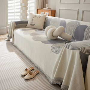 Soft Chenille Tassel Trim Sectional Sofa Protector Couch Covers for Cats Cozy Blanket Sofa Throws