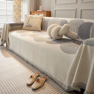 Soft Chenille Tassel Trim Sectional Sofa Protector Couch Covers for Cats Cozy Blanket Sofa Throws