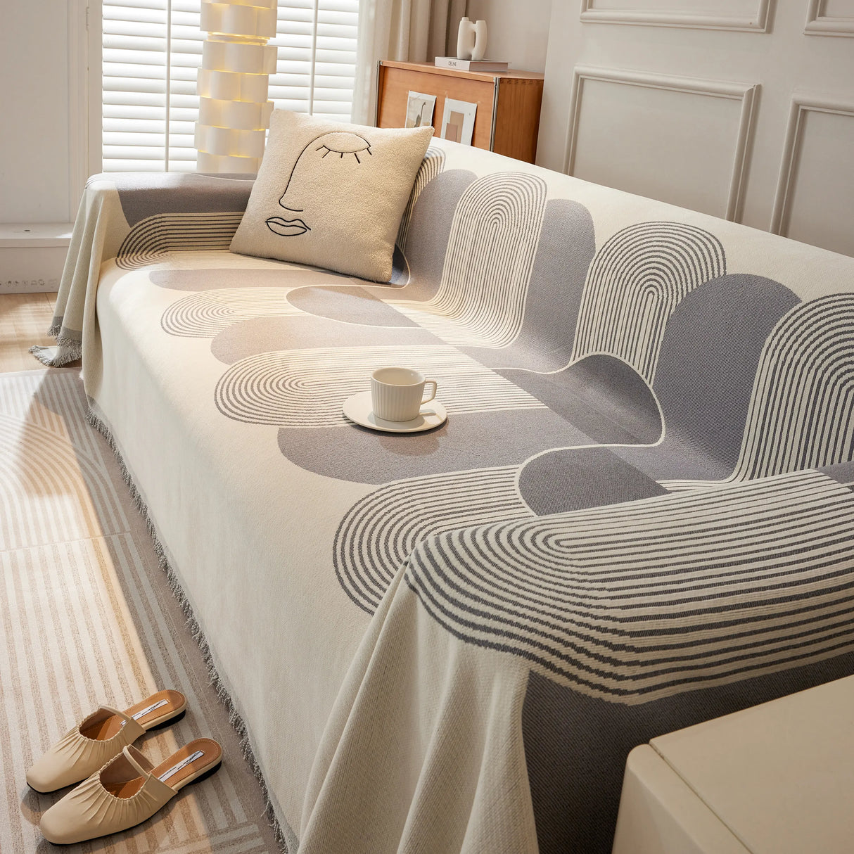 Soft Chenille Tassel Trim Sectional Sofa Protector Couch Covers for Cats Cozy Blanket Sofa Throws