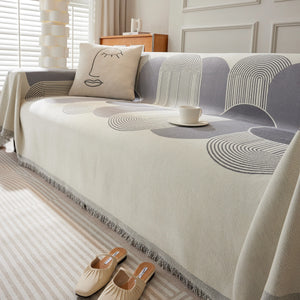 Soft Chenille Tassel Trim Sectional Sofa Protector Couch Covers for Cats Cozy Blanket Sofa Throws