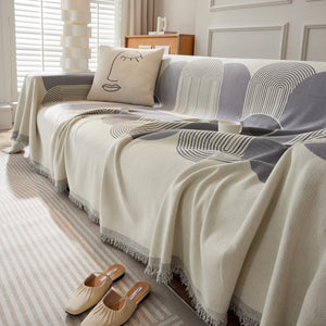 Soft Chenille Tassel Trim Sectional Sofa Protector Couch Covers for Cats Cozy Blanket Sofa Throws