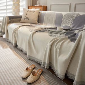 Soft Chenille Tassel Trim Sectional Sofa Protector Couch Covers for Cats Cozy Blanket Sofa Throws