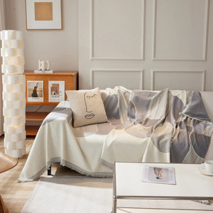 Soft Chenille Tassel Trim Sectional Sofa Protector Couch Covers for Cats Cozy Blanket Sofa Throws