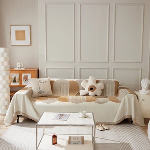 Soft Chenille Tassel Trim Sectional Sofa Protector Couch Covers for Cats Cozy Blanket Sofa Throws