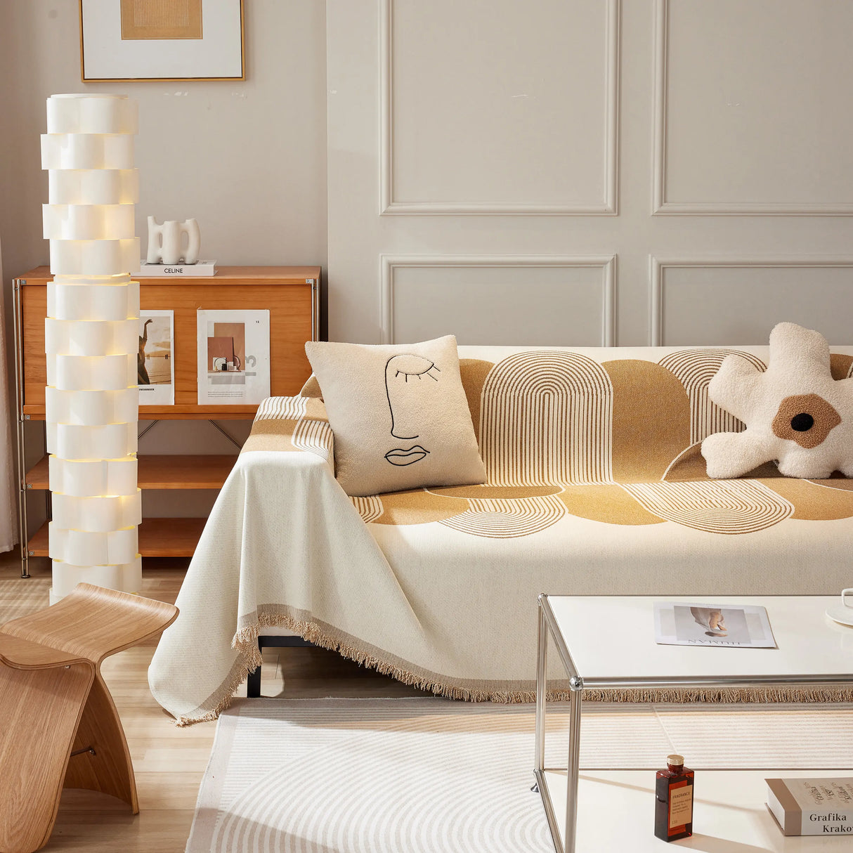 Soft Chenille Tassel Trim Sectional Sofa Protector Couch Covers for Cats Cozy Blanket Sofa Throws