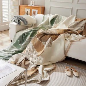 Soft Chenille Tassel Trim Sectional Sofa Protector Couch Covers for Cats Cozy Blanket Sofa Throws