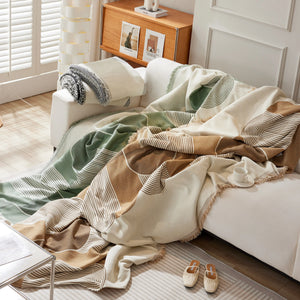 Soft Chenille Tassel Trim Sectional Sofa Protector Couch Covers for Cats Cozy Blanket Sofa Throws