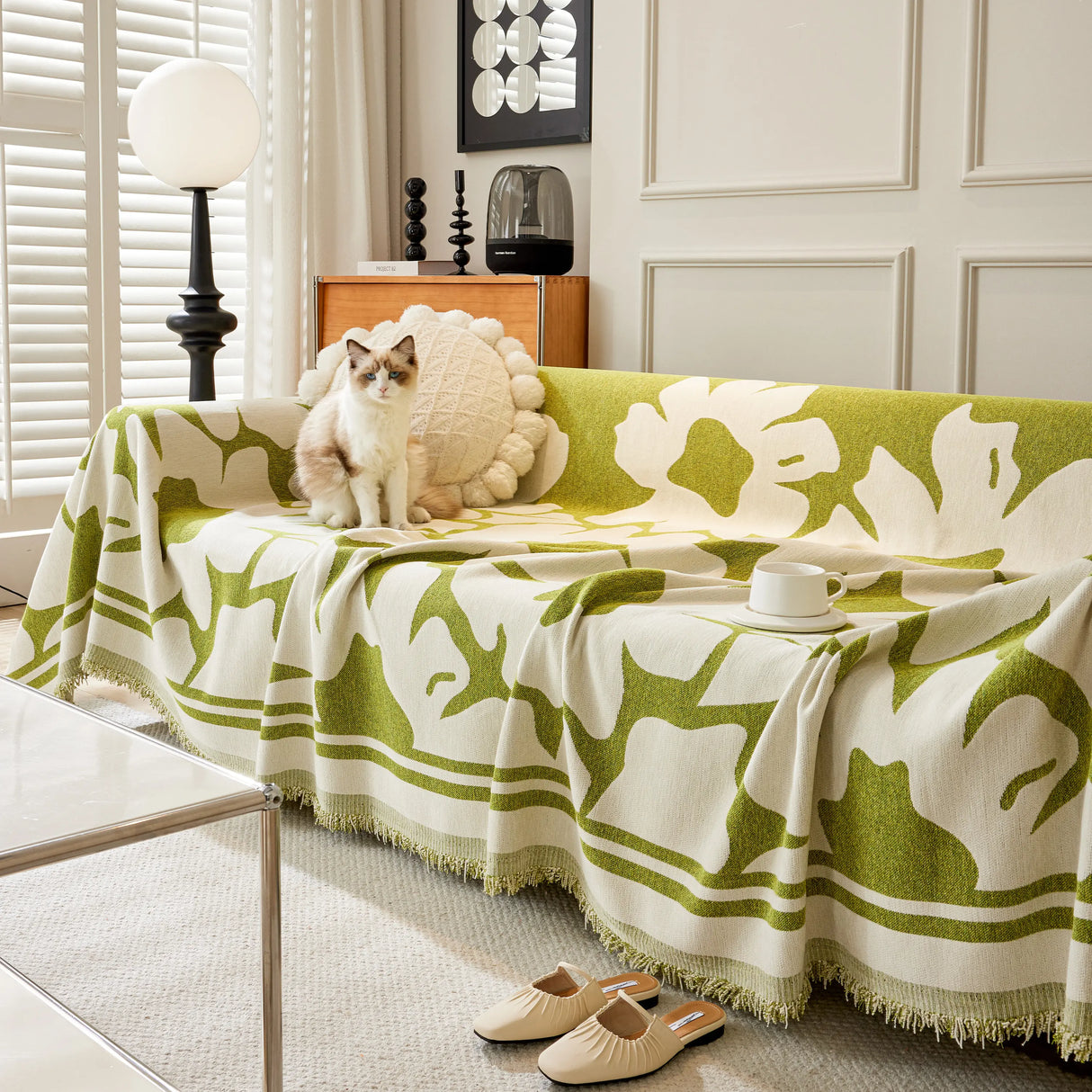 Chenille Floral Soft Thick Reversible Blanket Covers for Couch, Couch Protector Blanket Cover Sofa