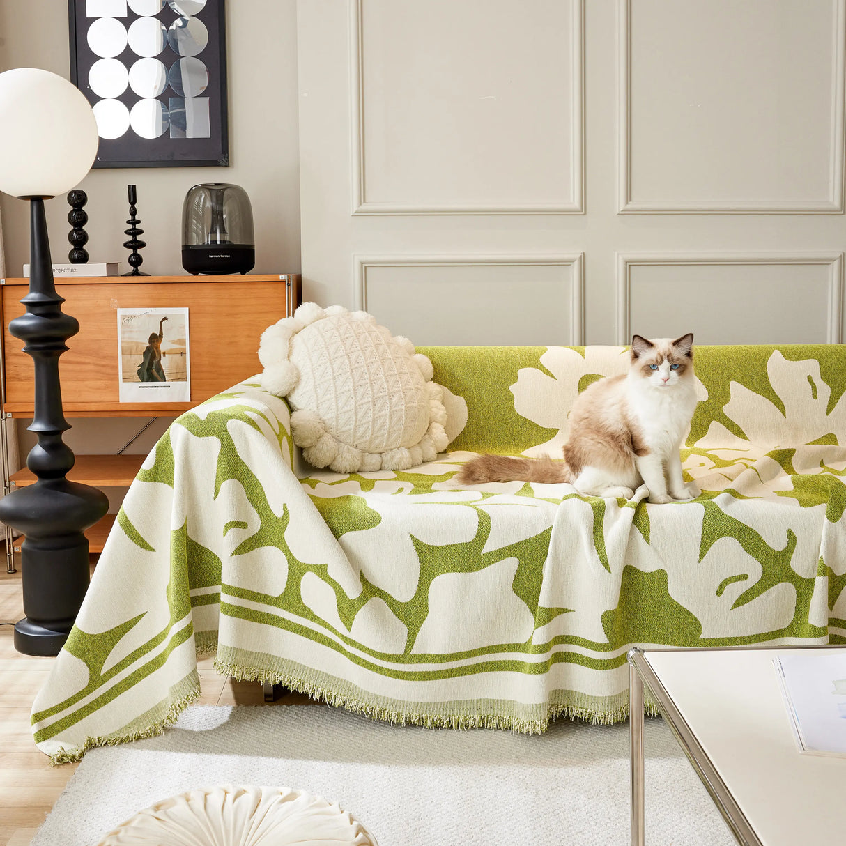 Chenille Floral Soft Thick Reversible Blanket Covers for Couch, Couch Protector Blanket Cover Sofa