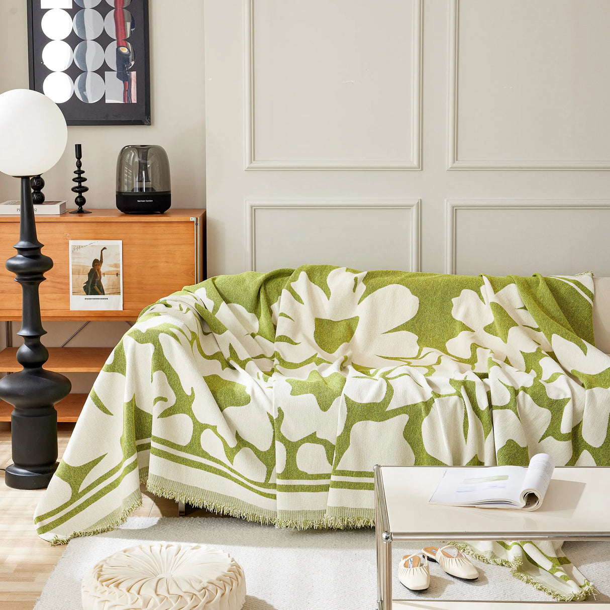 Chenille Floral Soft Thick Reversible Blanket Covers for Couch, Couch Protector Blanket Cover Sofa