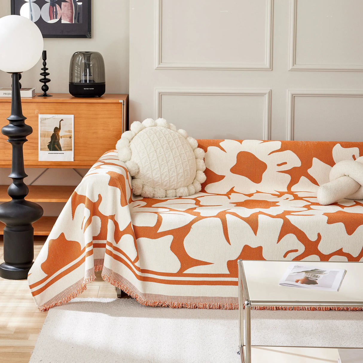 Chenille Floral Soft Thick Reversible Blanket Covers for Couch, Couch Protector Blanket Cover Sofa