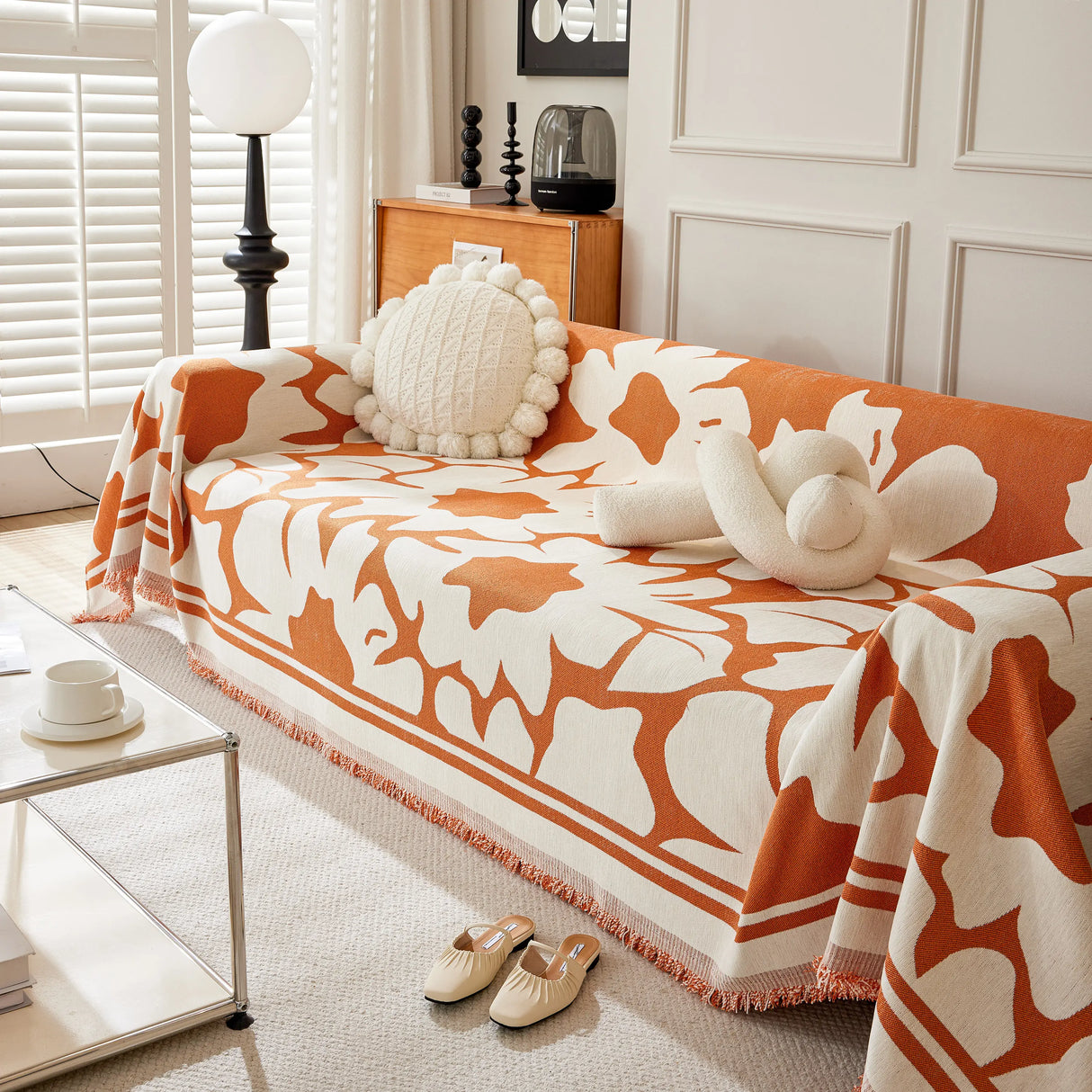 Chenille Floral Soft Thick Reversible Blanket Covers for Couch, Couch Protector Blanket Cover Sofa