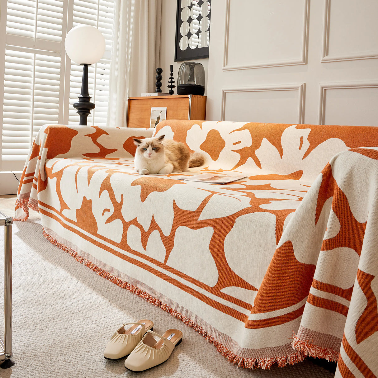 Chenille Floral Soft Thick Reversible Blanket Covers for Couch, Couch Protector Blanket Cover Sofa