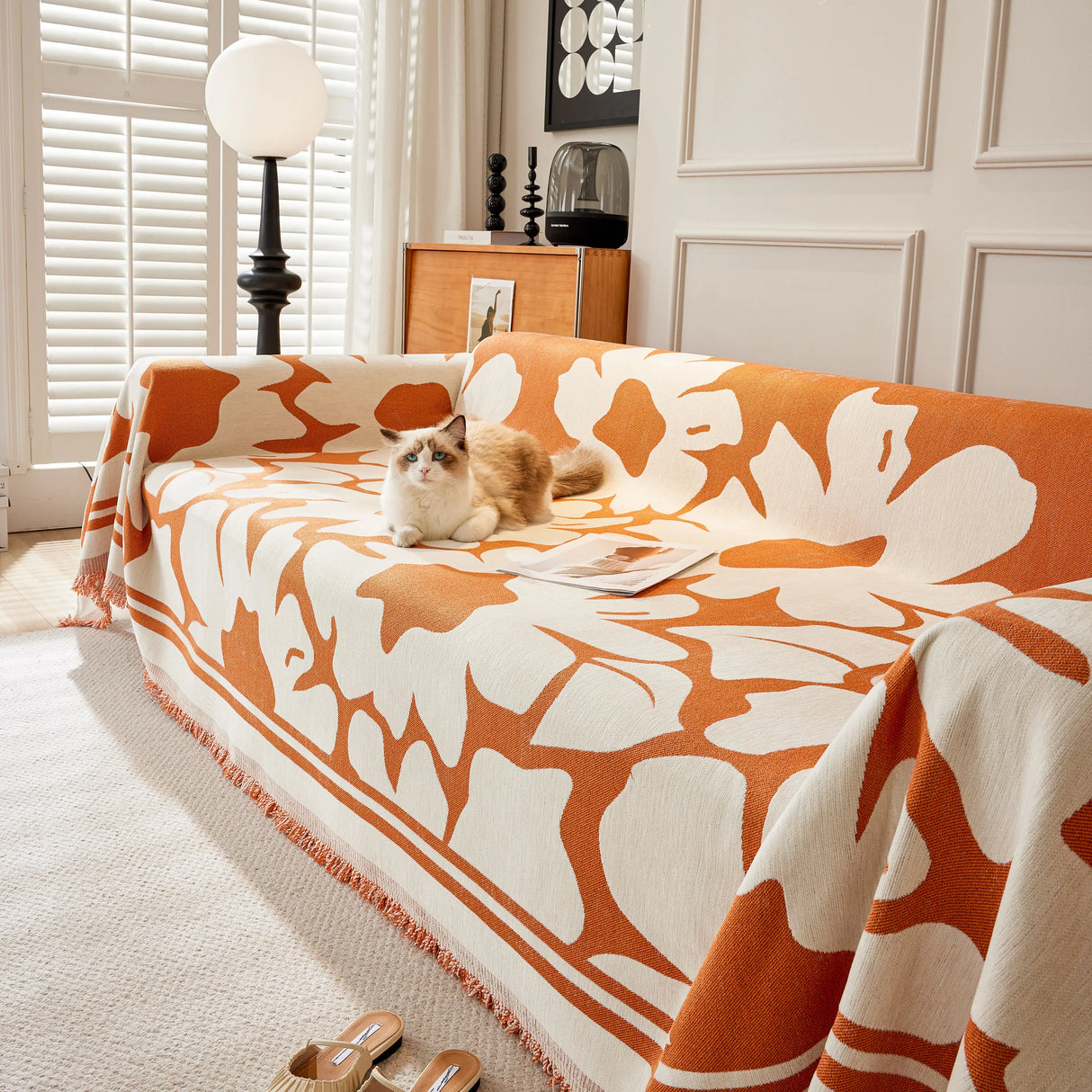 Chenille Floral Soft Thick Reversible Blanket Covers for Couch, Couch Protector Blanket Cover Sofa