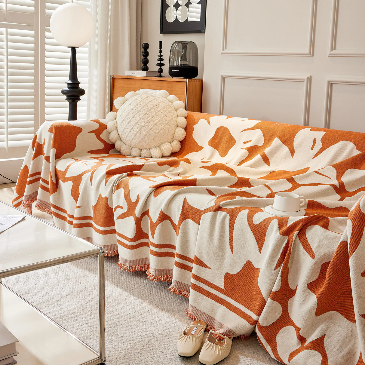 Chenille Floral Soft Thick Reversible Blanket Covers for Couch, Couch Protector Blanket Cover Sofa