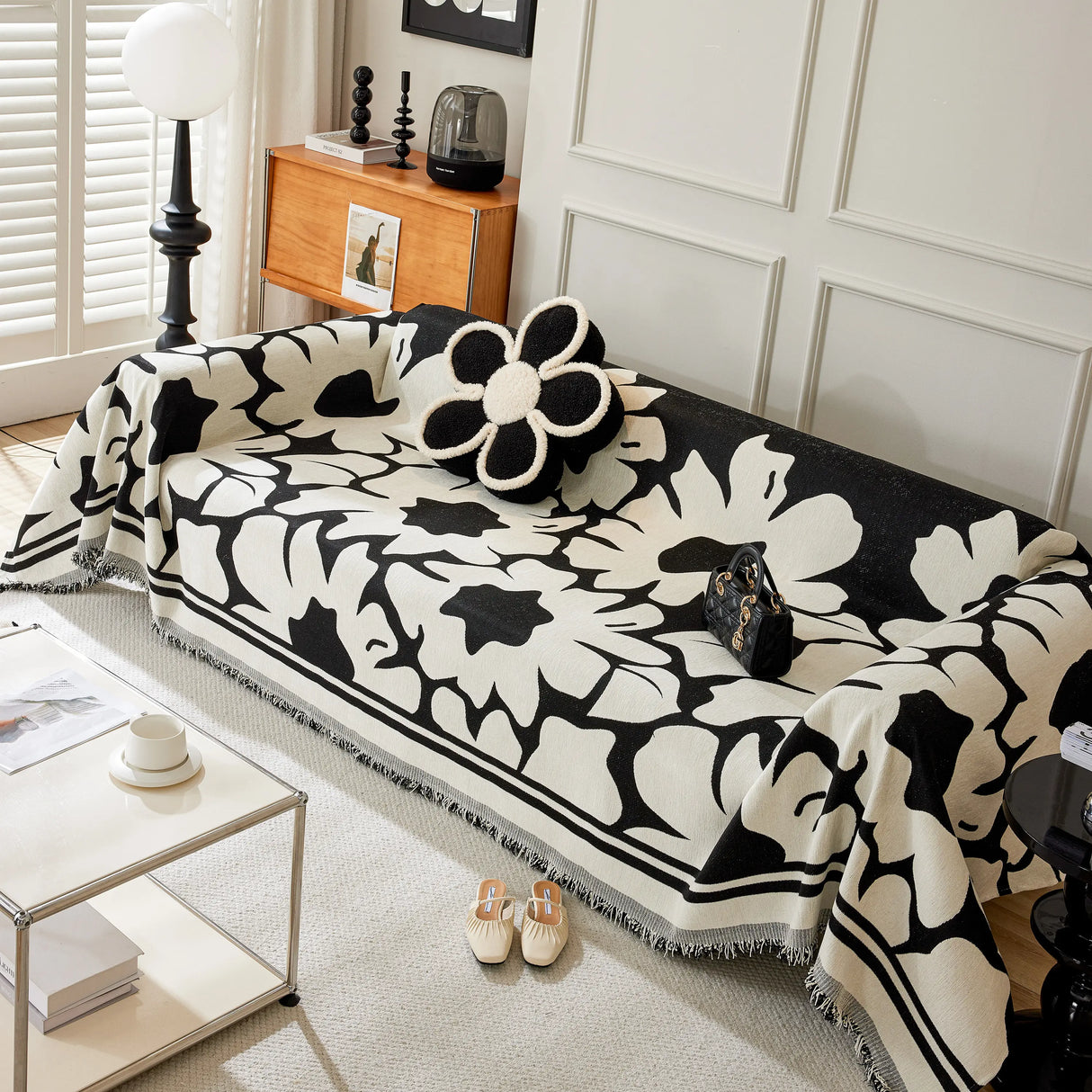 Chenille Floral Soft Thick Reversible Blanket Covers for Couch, Couch Protector Blanket Cover Sofa