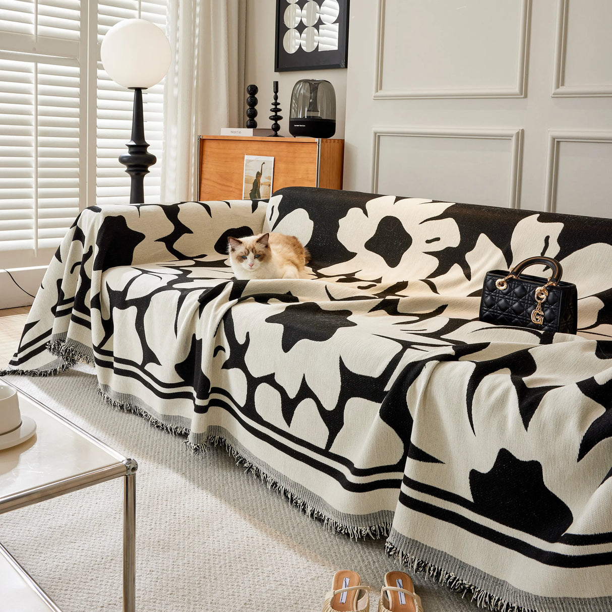 Chenille Floral Soft Thick Reversible Blanket Covers for Couch, Couch Protector Blanket Cover Sofa