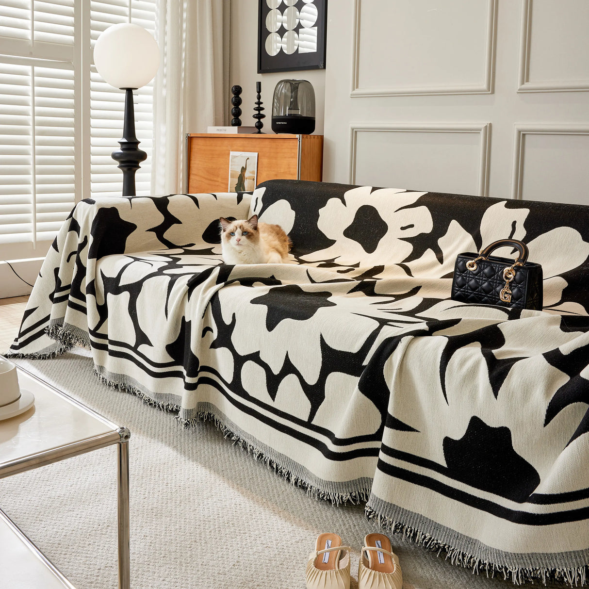 Chenille Floral Soft Thick Reversible Blanket Covers for Couch, Couch Protector Blanket Cover Sofa