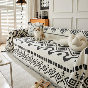 Boho Geometric Chenille Throw Sofa Cover Soft Textured Decorative Couch Blanket