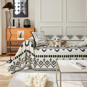Boho Geometric Chenille Throw Sofa Cover Soft Textured Decorative Couch Blanket
