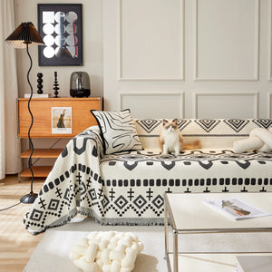 Boho Geometric Chenille Throw Sofa Cover Soft Textured Decorative Couch Blanket