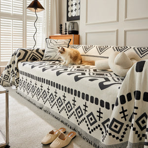 Boho Geometric Chenille Throw Sofa Cover Soft Textured Decorative Couch Blanket