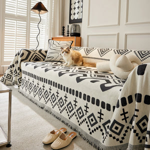 Boho Geometric Chenille Throw Sofa Cover Soft Textured Decorative Couch Blanket