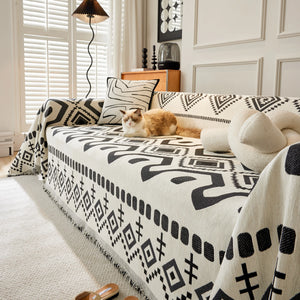 Boho Geometric Chenille Throw Sofa Cover Soft Textured Decorative Couch Blanket