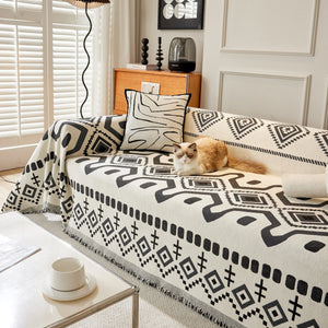 Boho Geometric Chenille Throw Sofa Cover Soft Textured Decorative Couch Blanket