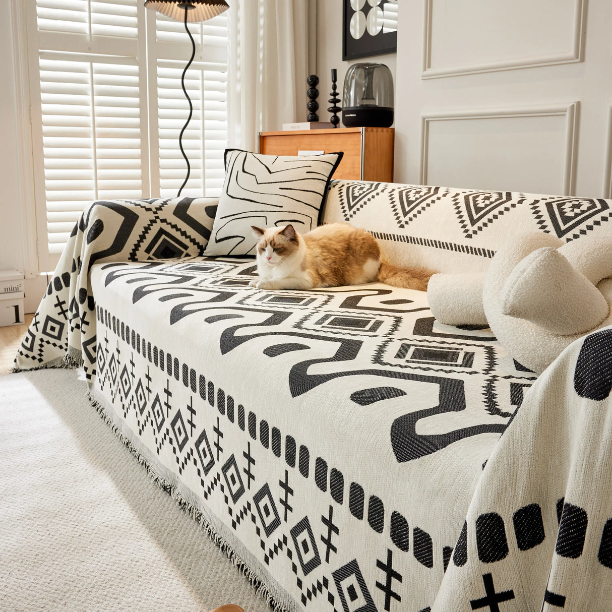 Boho Geometric Chenille Throw Sofa Cover Soft Textured Decorative Couch Blanket