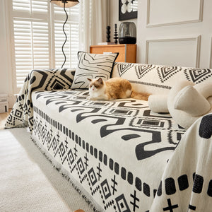 Boho Geometric Chenille Throw Sofa Cover Soft Textured Decorative Couch Blanket