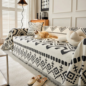Boho Geometric Chenille Throw Sofa Cover Soft Textured Decorative Couch Blanket