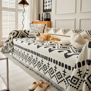 Boho Geometric Chenille Throw Sofa Cover Soft Textured Decorative Couch Blanket
