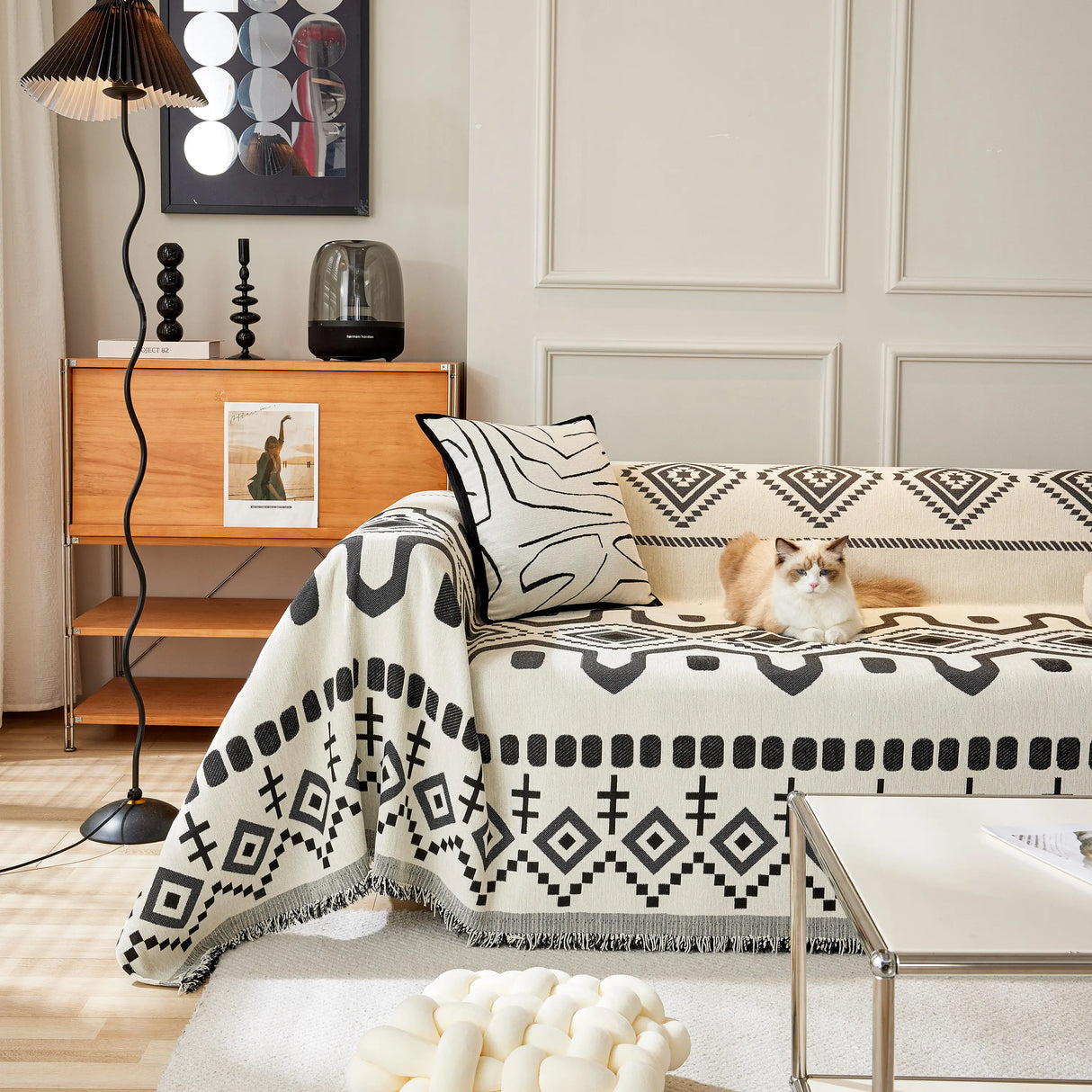 Boho Geometric Chenille Throw Sofa Cover Soft Textured Decorative Couch Blanket